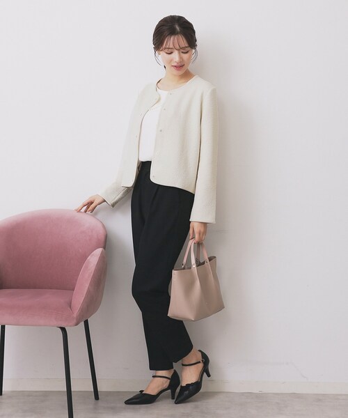 index（インデックス）の「ストレッチノーカラーブルゾン【洗濯機OK】（ブルゾン・レディース・ネイビー/アイボリー/サンドベージュ・36/42/38/40/44）」の17枚目の写真