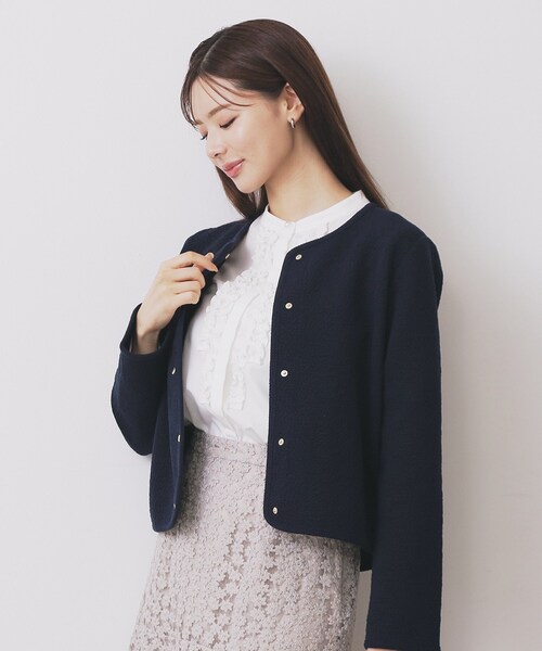 index（インデックス）の「ストレッチノーカラーブルゾン【洗濯機OK】（ブルゾン・レディース・ネイビー/アイボリー/サンドベージュ・36/42/38/40/44）」の6枚目の写真