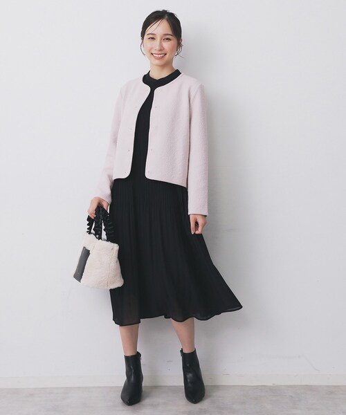 index（インデックス）の「ストレッチノーカラーブルゾン【洗濯機OK】（ブルゾン・レディース・ネイビー/アイボリー/サンドベージュ・36/42/38/40/44）」の14枚目の写真