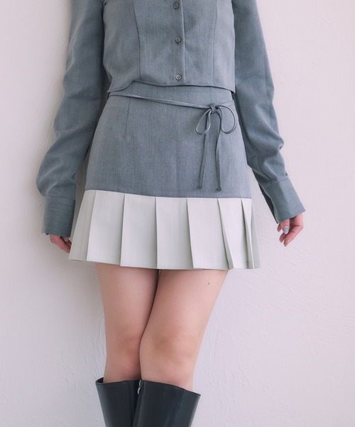 新品　and per se M シャツ＆プリーツスカートセット　ホワイト　グレー Switched Shirt pleat skirt / 切り替えシャツプリーツスカート