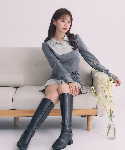 fupel(フぺル)の「Switched Shirt pleat skirt / 切り替えシャツプリーツスカート(スカート・レディース・ブラック/グレー・FREE)」の15枚目の写真