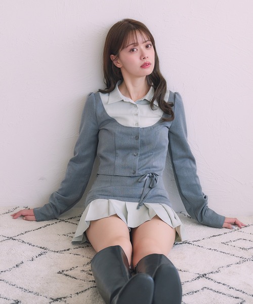 fupel(フぺル)の「Switched Shirt pleat skirt / 切り替えシャツプリーツスカート(スカート・レディース・ブラック/グレー・FREE)」の16枚目の写真