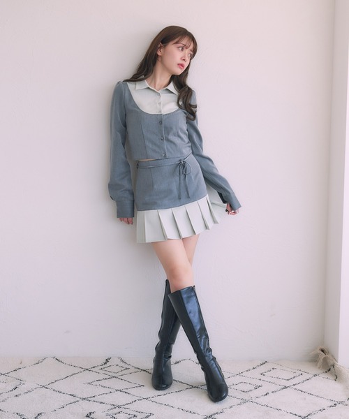 fupel(フぺル)の「Switched Shirt pleat skirt / 切り替えシャツプリーツスカート(スカート・レディース・ブラック/グレー・FREE)」の10枚目の写真
