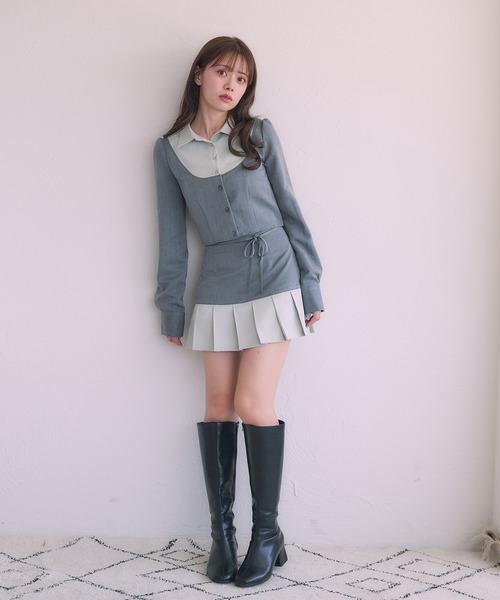 fupel(フぺル)の「Switched Shirt pleat skirt / 切り替えシャツプリーツスカート(スカート・レディース・ブラック/グレー・FREE)」の9枚目の写真