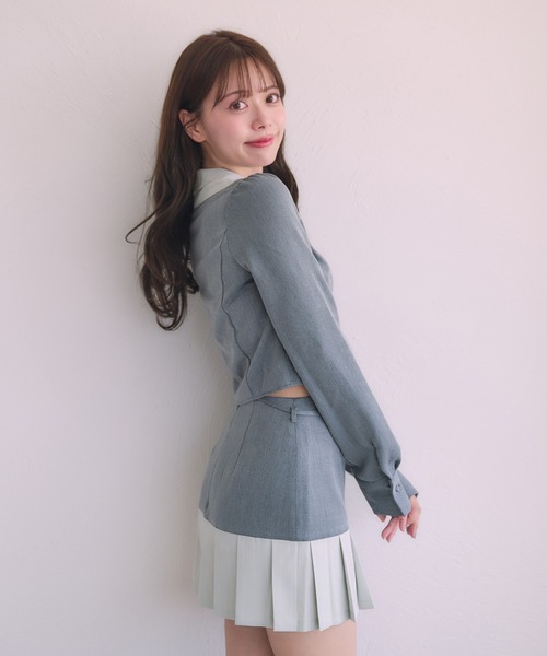 fupel(フぺル)の「Switched Shirt pleat skirt / 切り替えシャツプリーツスカート(スカート・レディース・ブラック/グレー・FREE)」の6枚目の写真