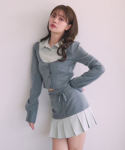 fupel(フぺル)の「Switched Shirt pleat skirt / 切り替えシャツプリーツスカート(スカート・レディース・ブラック/グレー・FREE)」の5枚目の写真