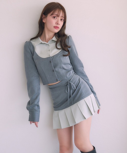 fupel(フぺル)の「Switched Shirt pleat skirt / 切り替えシャツプリーツスカート(スカート・レディース・ブラック/グレー・FREE)」の4枚目の写真