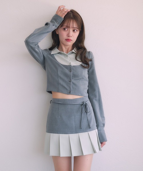 fupel(フぺル)の「Switched Shirt pleat skirt / 切り替えシャツプリーツスカート(スカート・レディース・ブラック/グレー・FREE)」の3枚目の写真