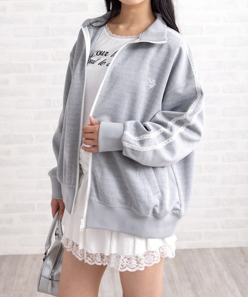 clear（クリア）の「レースサイドライントラックジャケット［大人 カジュアル 着回し力抜群］（その他アウター・レディース・アイボリー/グレー・F）」の2枚目の写真