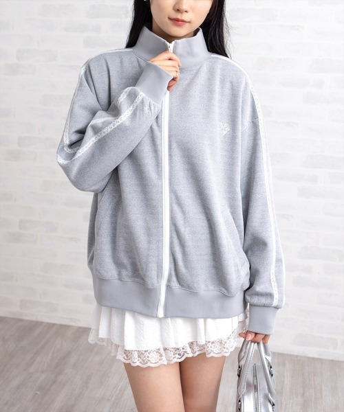 clear（クリア）の「レースサイドライントラックジャケット［大人 カジュアル 着回し力抜群］（その他アウター・レディース・アイボリー/グレー・F）」の5枚目の写真