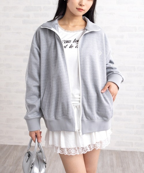 clear（クリア）の「レースサイドライントラックジャケット［大人 カジュアル 着回し力抜群］（その他アウター・レディース・アイボリー/グレー・F）」の4枚目の写真