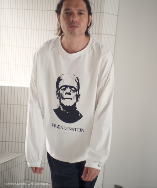 ADAM PATEK(アダムパテック)の「ADAMPATEK/Frankenstein portrait long sleeve/フランケンシュタイン肖像画デザインコラボロンT(Tシャツ/カットソー・メンズ・ホワイト/ブラック・1/2)」の4枚目の写真