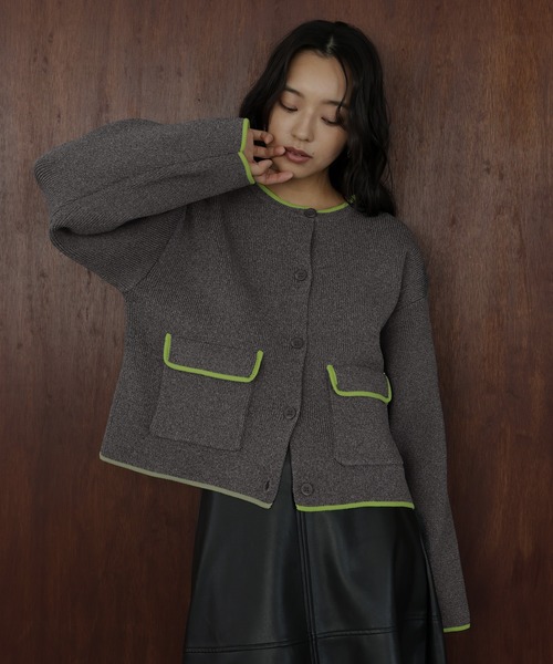 hellam（へラム）の「バイカラーニットカーディガン（カーディガン/ボレロ・レディース・アイボリー/ブラック/チャコール/ブラウン・FREE）」の7枚目の写真