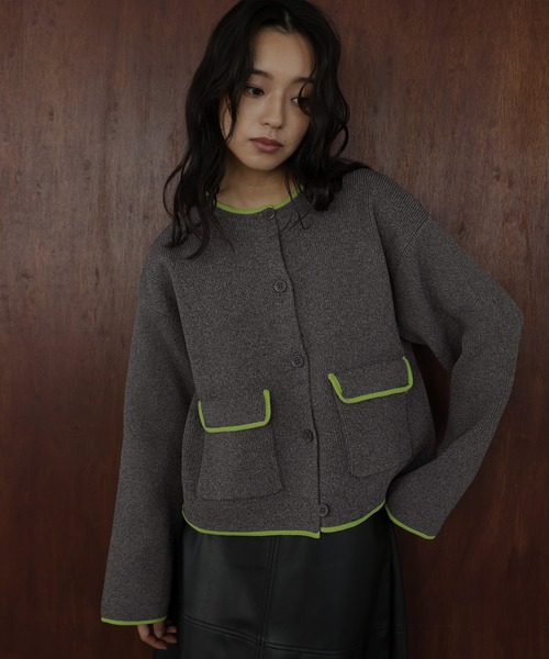 hellam（へラム）の「バイカラーニットカーディガン（カーディガン/ボレロ・レディース・アイボリー/ブラック/チャコール/ブラウン・FREE）」の15枚目の写真