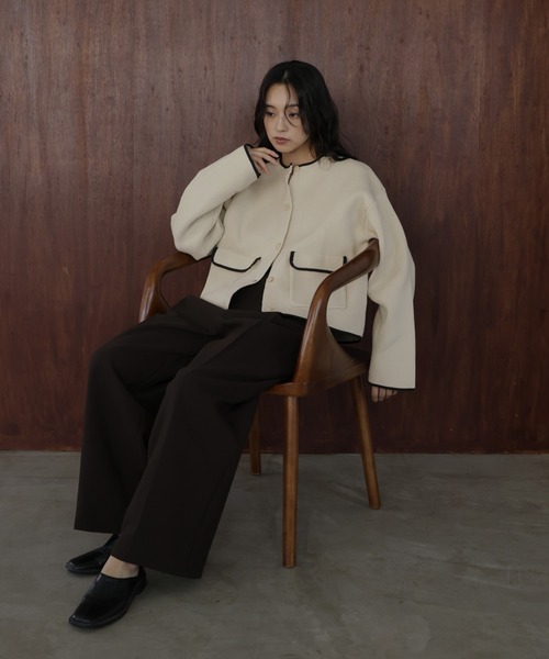 hellam（へラム）の「バイカラーニットカーディガン（カーディガン/ボレロ・レディース・アイボリー/ブラック/チャコール/ブラウン・FREE）」の17枚目の写真