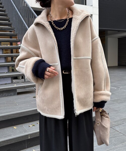 DouDou（ドゥドゥ）の「フェイクムートンショートコート（その他アウター・レディース・ブラック/ホワイト系その他・FREE）」の3枚目の写真