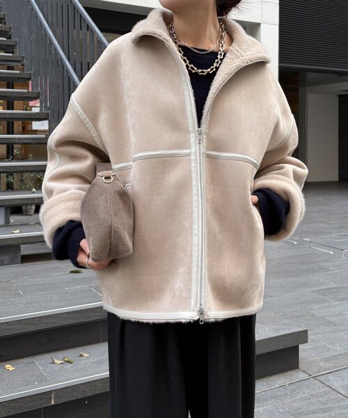 DouDou（ドゥドゥ）の「フェイクムートンショートコート（その他アウター・レディース・ブラック/ホワイト系その他・FREE）」の5枚目の写真