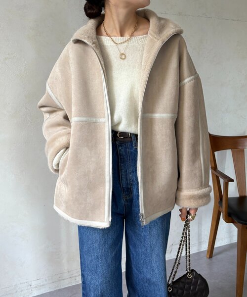 DouDou（ドゥドゥ）の「フェイクムートンショートコート（その他アウター・レディース・ブラック/ホワイト系その他・FREE）」の14枚目の写真