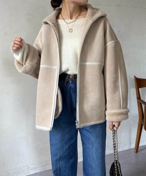 DouDou（ドゥドゥ）の「フェイクムートンショートコート（その他アウター・レディース・ブラック/ホワイト系その他・FREE）」の15枚目の写真