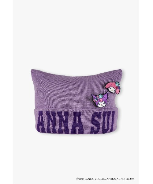 ANNA SUI（アナスイ）の「マイメロディ&クロミ 刺繍ブローチ付きネコ耳ニットワッチ（ニットキャップ/ビーニー・レディース・パープル/ピンク/オフホワイト/ブラック・FREE）」の3枚目の写真