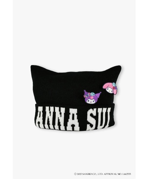 ANNA SUI（アナスイ）の「マイメロディ&クロミ 刺繍ブローチ付きネコ耳ニットワッチ（ニットキャップ/ビーニー・レディース・パープル/ピンク/オフホワイト/ブラック・FREE）」の2枚目の写真