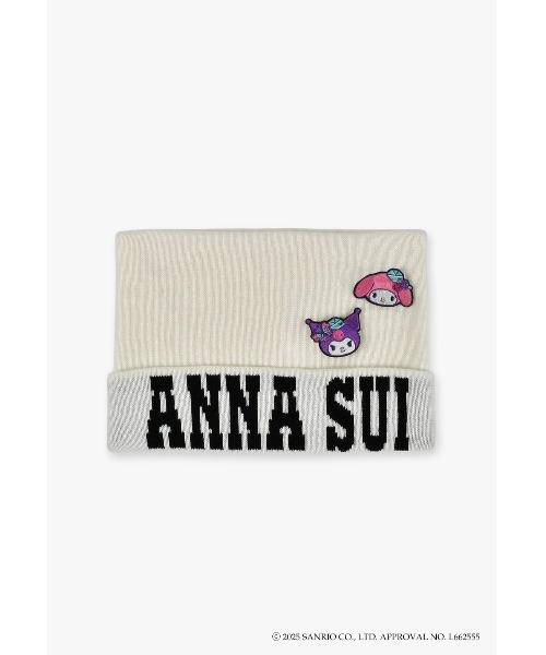 ANNA SUI（アナスイ）の「マイメロディ&クロミ 刺繍ブローチ付きネコ耳ニットワッチ（ニットキャップ/ビーニー・レディース・パープル/ピンク/オフホワイト/ブラック・FREE）」の7枚目の写真