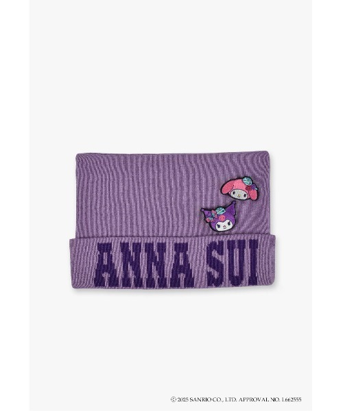 ANNA SUI（アナスイ）の「マイメロディ&クロミ 刺繍ブローチ付きネコ耳ニットワッチ（ニットキャップ/ビーニー・レディース・パープル/ピンク/オフホワイト/ブラック・FREE）」の11枚目の写真