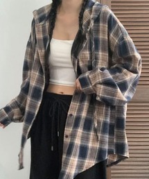 チェック柄フード付きオーバーサイズシャツ