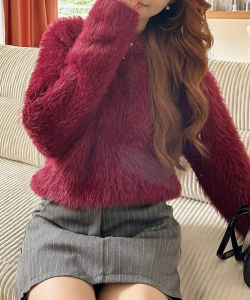 セール】クルーネック ショート丈 シャギー ニット（ニット/セーター