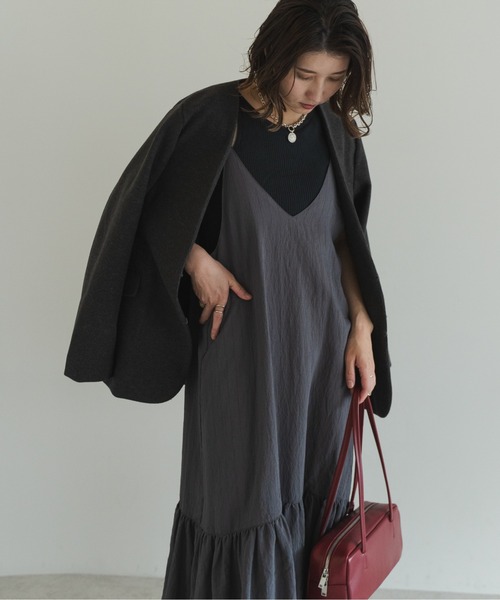 Bonjour Sagan(ボンジュールサガン)の「ノーカラーウールライクジャケット(ノーカラージャケット・レディース・チャコールグレー/ダークブラウン/オートミール・FREE)」の4枚目の写真