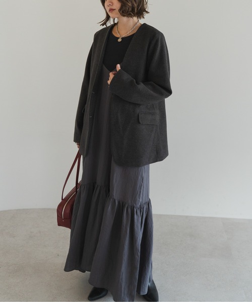 Bonjour Sagan(ボンジュールサガン)の「ノーカラーウールライクジャケット(ノーカラージャケット・レディース・チャコールグレー/ダークブラウン/オートミール・FREE)」の9枚目の写真