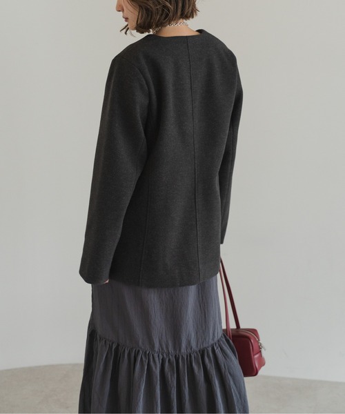 Bonjour Sagan(ボンジュールサガン)の「ノーカラーウールライクジャケット(ノーカラージャケット・レディース・チャコールグレー/ダークブラウン/オートミール・FREE)」の11枚目の写真