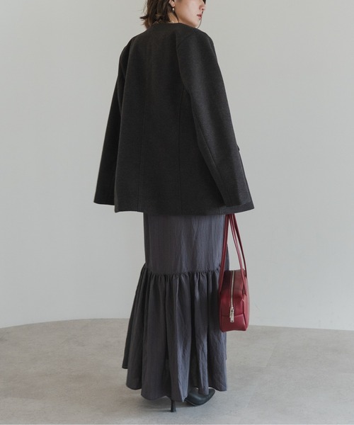 Bonjour Sagan(ボンジュールサガン)の「ノーカラーウールライクジャケット(ノーカラージャケット・レディース・チャコールグレー/ダークブラウン/オートミール・FREE)」の15枚目の写真