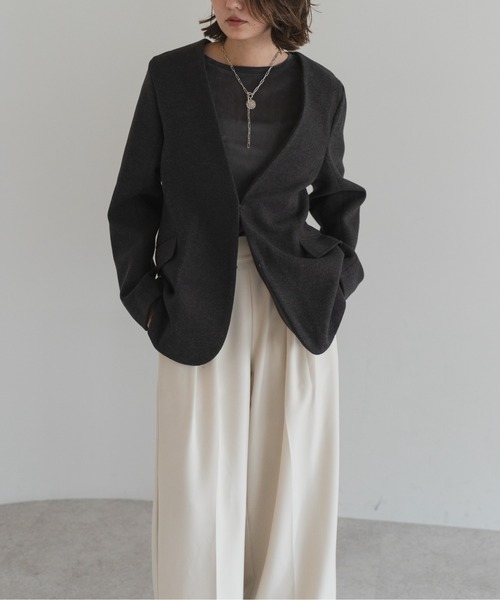 Bonjour Sagan(ボンジュールサガン)の「ノーカラーウールライクジャケット(ノーカラージャケット・レディース・チャコールグレー/ダークブラウン/オートミール・FREE)」の17枚目の写真