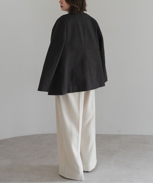 Bonjour Sagan(ボンジュールサガン)の「ノーカラーウールライクジャケット(ノーカラージャケット・レディース・チャコールグレー/ダークブラウン/オートミール・FREE)」の14枚目の写真