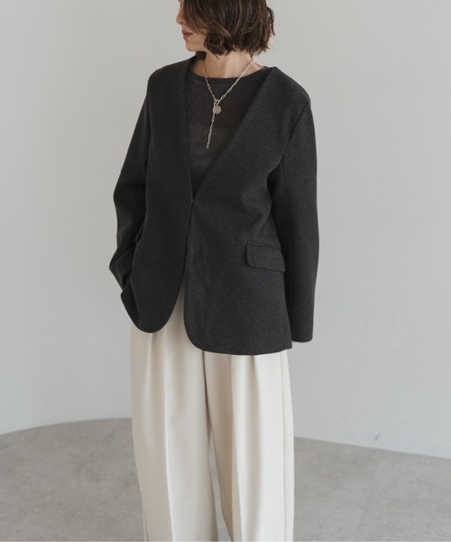 Bonjour Sagan(ボンジュールサガン)の「ノーカラーウールライクジャケット(ノーカラージャケット・レディース・チャコールグレー/ダークブラウン/オートミール・FREE)」の19枚目の写真