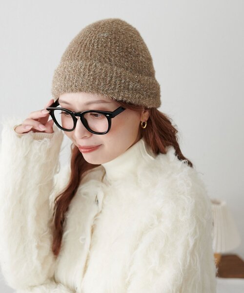 DISCOAT（ディスコート）の「ラメシャギービーニー（ニットキャップ/ビーニー・レディース・ベージュ/ブラック・FREE）」の6枚目の写真