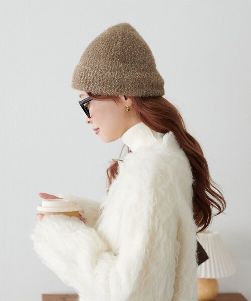 DISCOAT（ディスコート）の「ラメシャギービーニー（ニットキャップ/ビーニー・レディース・ベージュ/ブラック・FREE）」の18枚目の写真