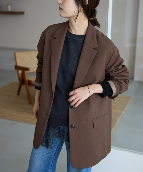 SLOBE IENA（スローブイエナ）の「《追加2》PE SHARK ビッグジャケット（テーラードジャケット・レディース・ブラック/ブラウン/ネイビー・FREE）」の5枚目の写真