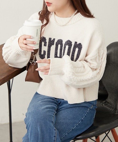 Another Branch olive des olive(アナザーブランチオリーブデオリーブ)の「ベロアモールロゴニット(ニット/セーター・レディース・アイボリー/チャコールグレー/ラベンダー/サックスブルー・FREE)」の5枚目の写真