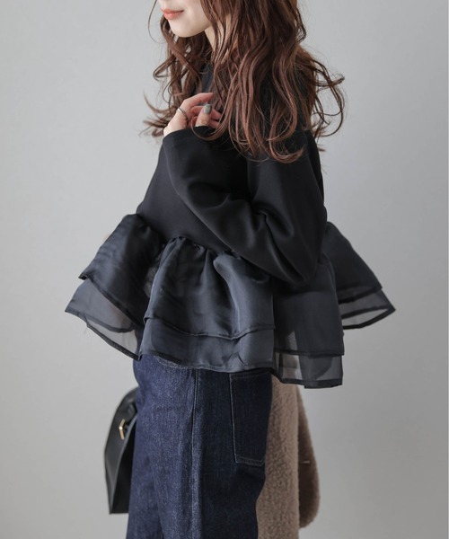 ERONIQUE BRANQUINHO シアーカットソー黒フリル ERONIQUE BRANQUINHO シアーカットソー黒フリル