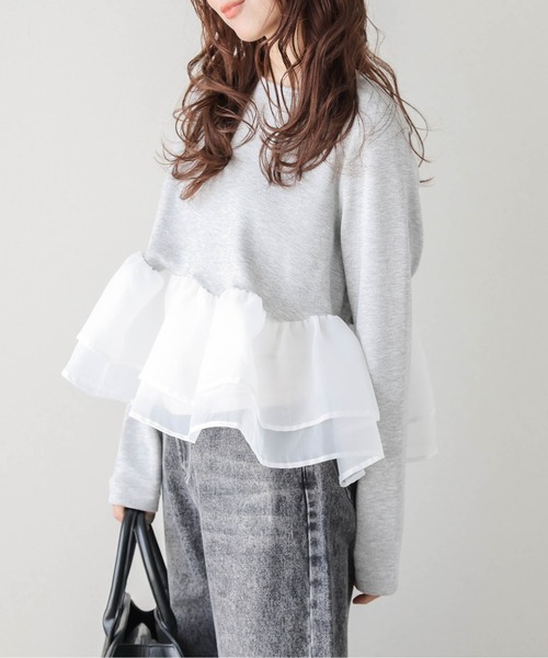 SUGAR BISKET（シュガービスケット）の「シアーフリルドッキングトップス（Tシャツ/カットソー・レディース・グレー/ホワイト/ブラック・フリー）」の9枚目の写真
