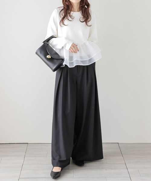 SUGAR BISKET（シュガービスケット）の「シアーフリルドッキングトップス（Tシャツ/カットソー・レディース・グレー/ホワイト/ブラック・フリー）」の19枚目の写真