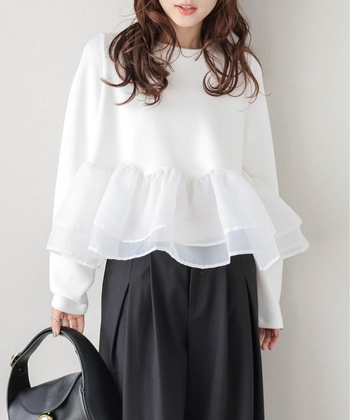 SUGAR BISKET（シュガービスケット）の「シアーフリルドッキングトップス（Tシャツ/カットソー・レディース・グレー/ホワイト/ブラック・フリー）」の16枚目の写真