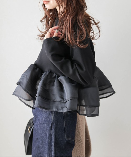 SUGAR BISKET（シュガービスケット）の「シアーフリルドッキングトップス（Tシャツ/カットソー・レディース・グレー/ホワイト/ブラック・フリー）」の12枚目の写真