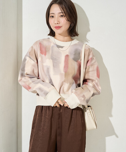 限定展開 水彩柄 クロップド丈 スウェット プルオーバー（スウェット
