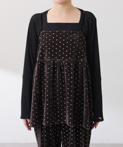 COLLAGE GALLARDAGALANTE（コラージュガリャルダガランテ）の「グリッタードットベロアキャミセットアップ（セットアップ・レディース・ブラック/ブラウン・FREE）」の6枚目の写真