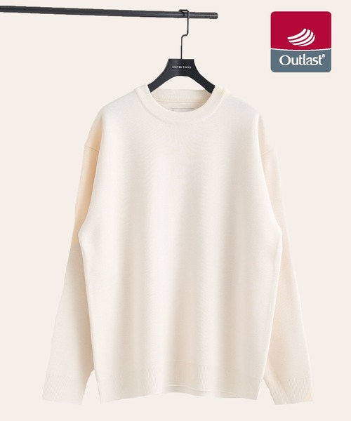 UNITED TOKYO（ユナイテッドトウキョウ）の「【春先も大活躍】アウトラスト メリノウール クルーネックニット　 温度調整素材｜ストレッチ｜イージーケア|冬服|インナー｜ウールニット｜ロングシーズン（ニット/セーター・メンズ・モカ/ライトグレー/ブラック/オリーブ/オフホワイト・1/2/3）」の2枚目の写真