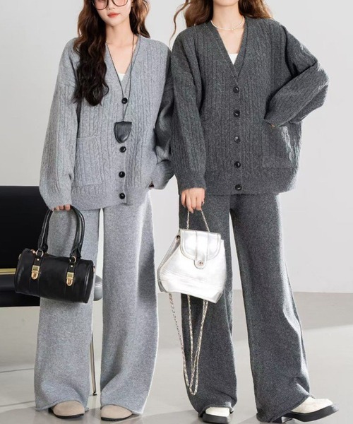 セール】ニットカーデ＆ジレ＆パンツ3点セットアップ（セットアップ