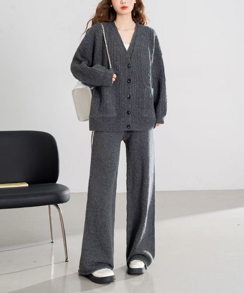 L LABEL(エルラベル)の「ニットカーデ&ジレ&パンツ3点セットアップ(セットアップ・レディース・ブラウン/ライトグレー/ホワイト/ダークグレー・FREE)」の5枚目の写真